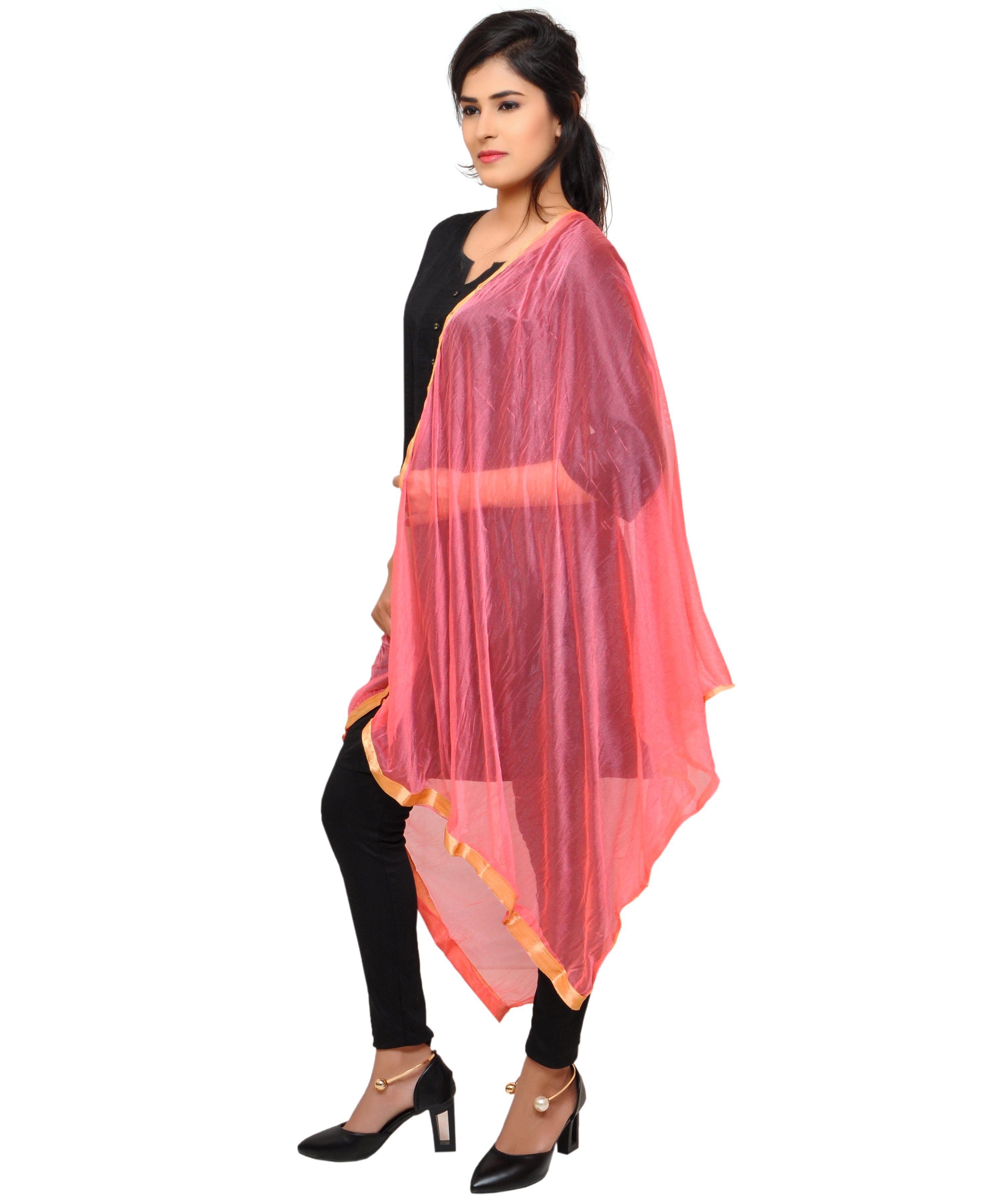 Net Lycra Plain Dupatta_Pink