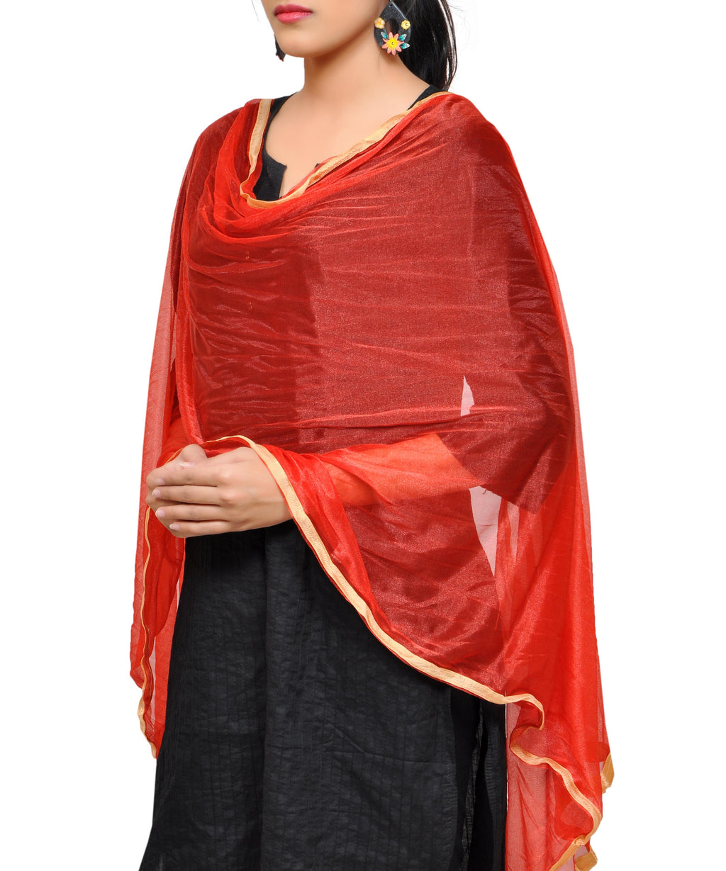 Net Lycra Plain Dupatta_Red