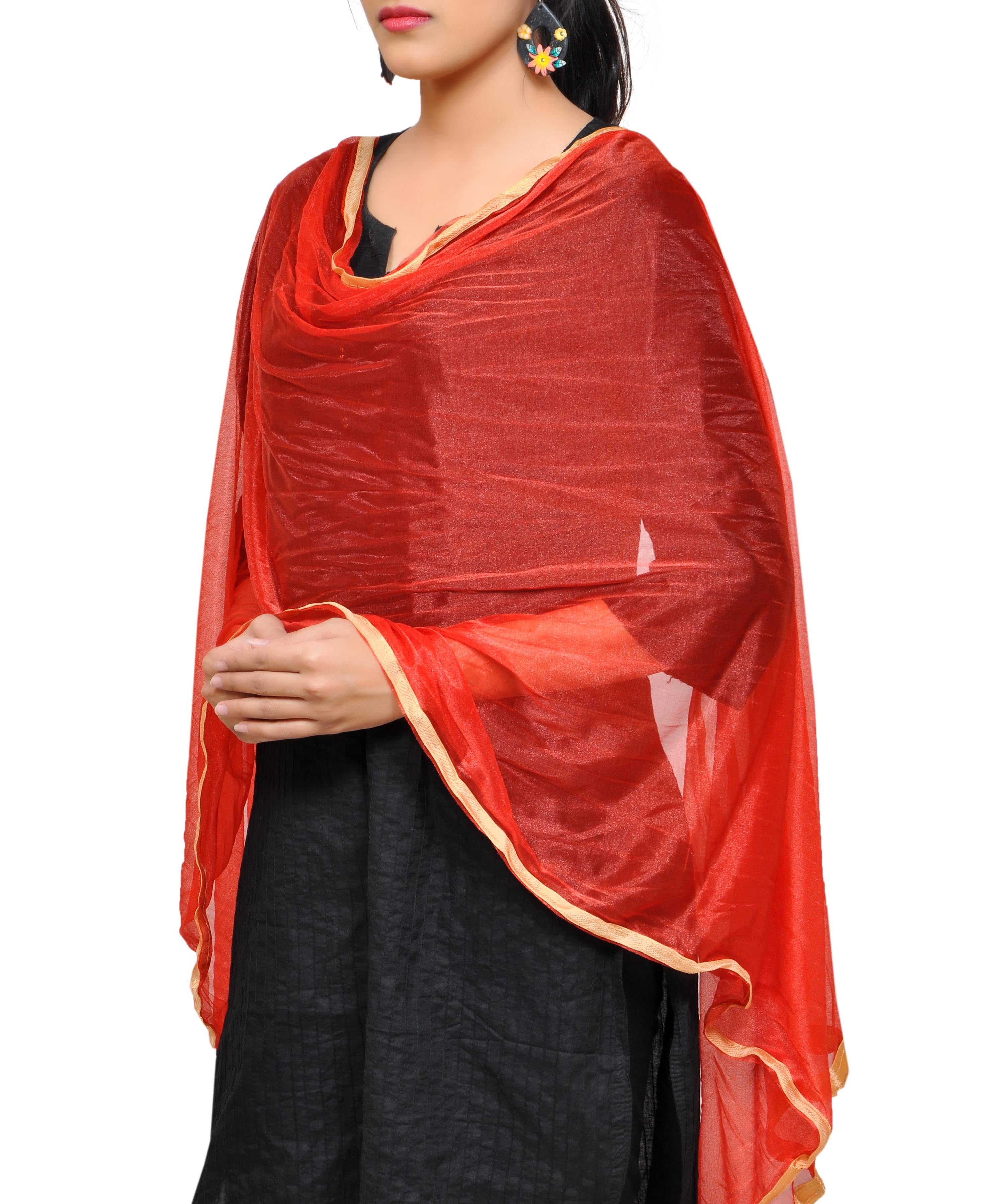 Net Lycra Plain Dupatta_Red