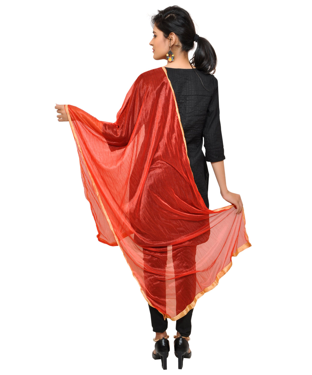 Net Lycra Plain Dupatta_Red