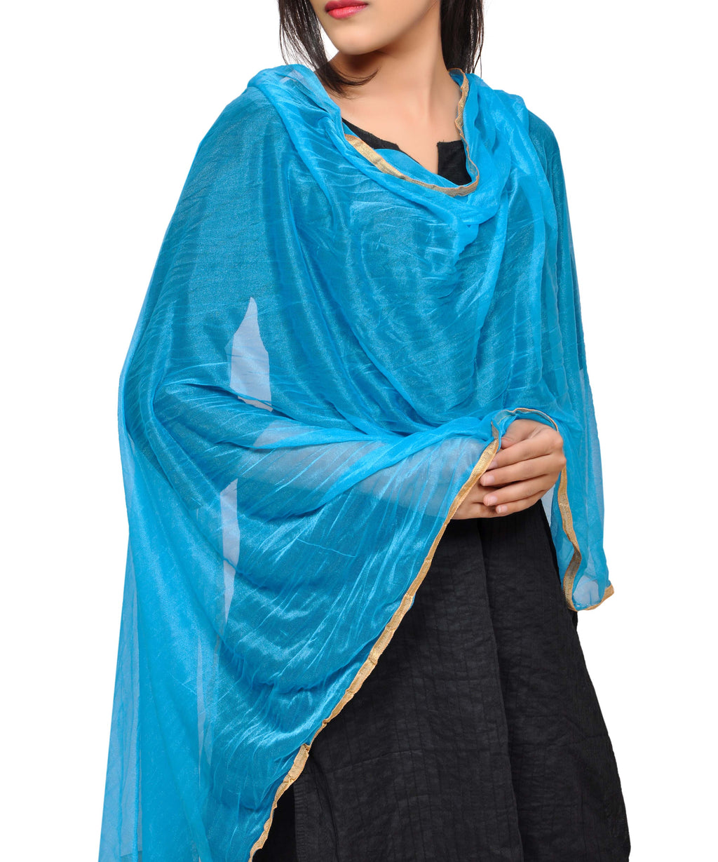 Net Lycra Plain Dupatta_Turquoise