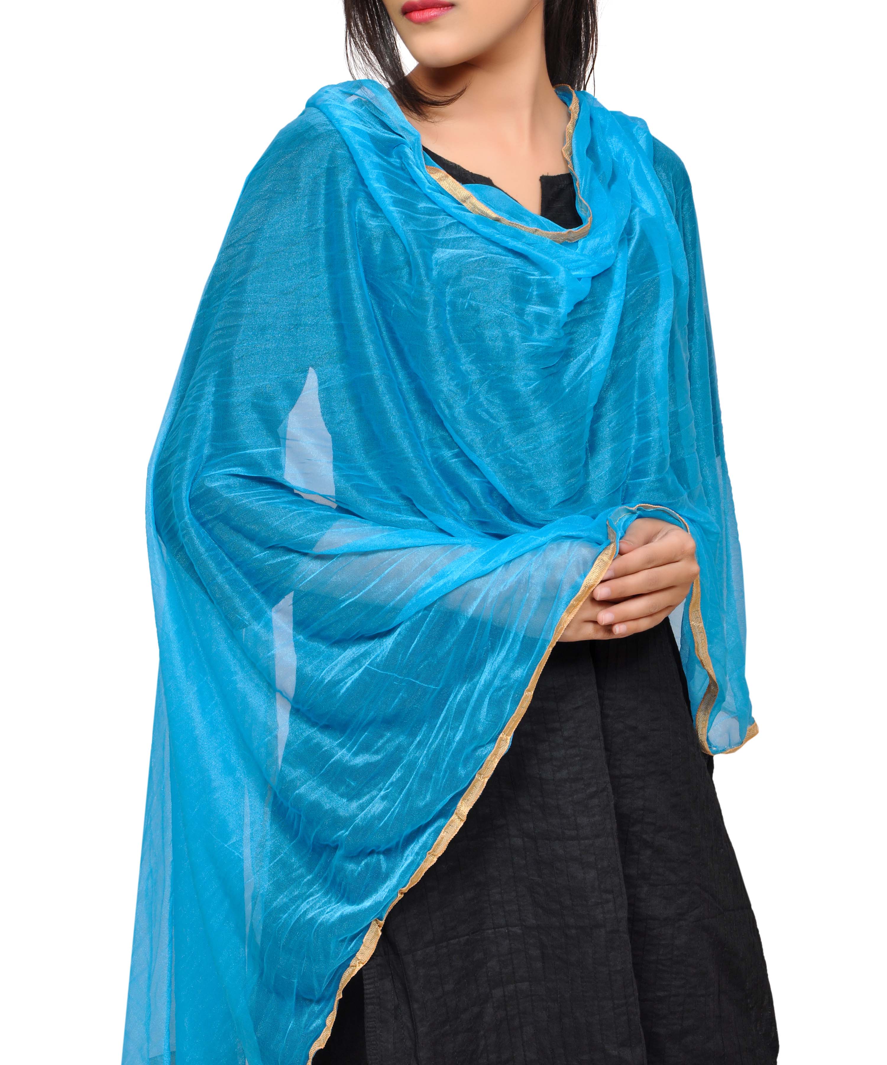 Net Lycra Plain Dupatta_Turquoise