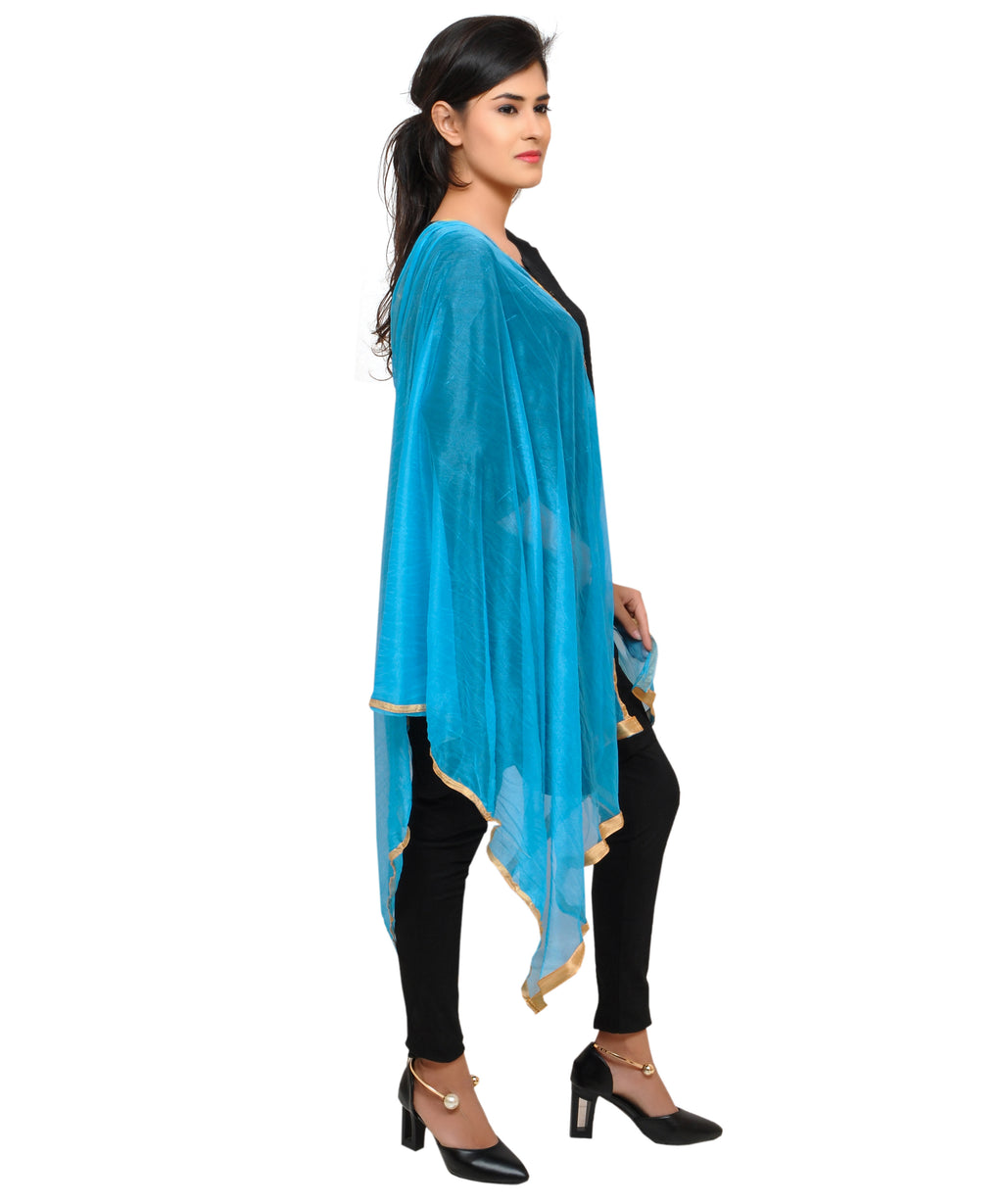 Net Lycra Plain Dupatta_Turquoise