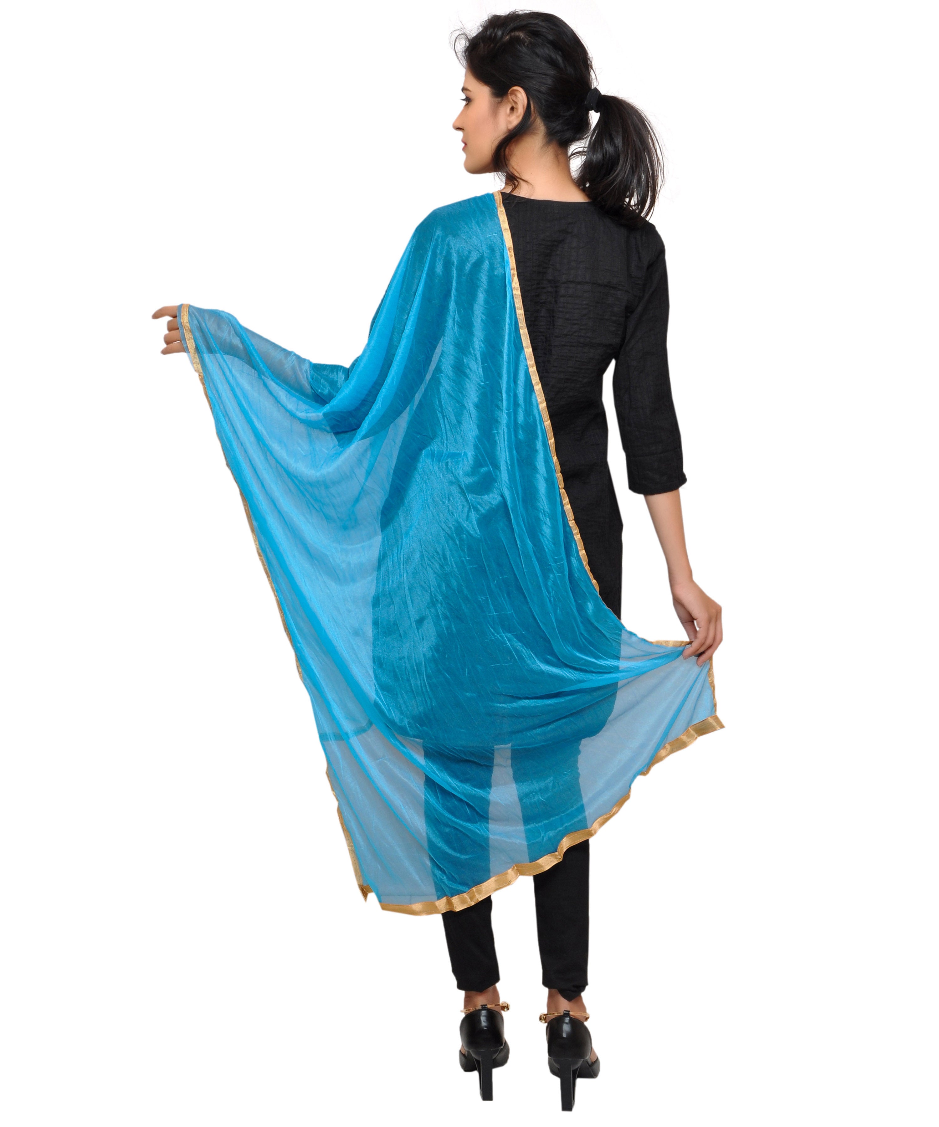 Net Lycra Plain Dupatta_Turquoise