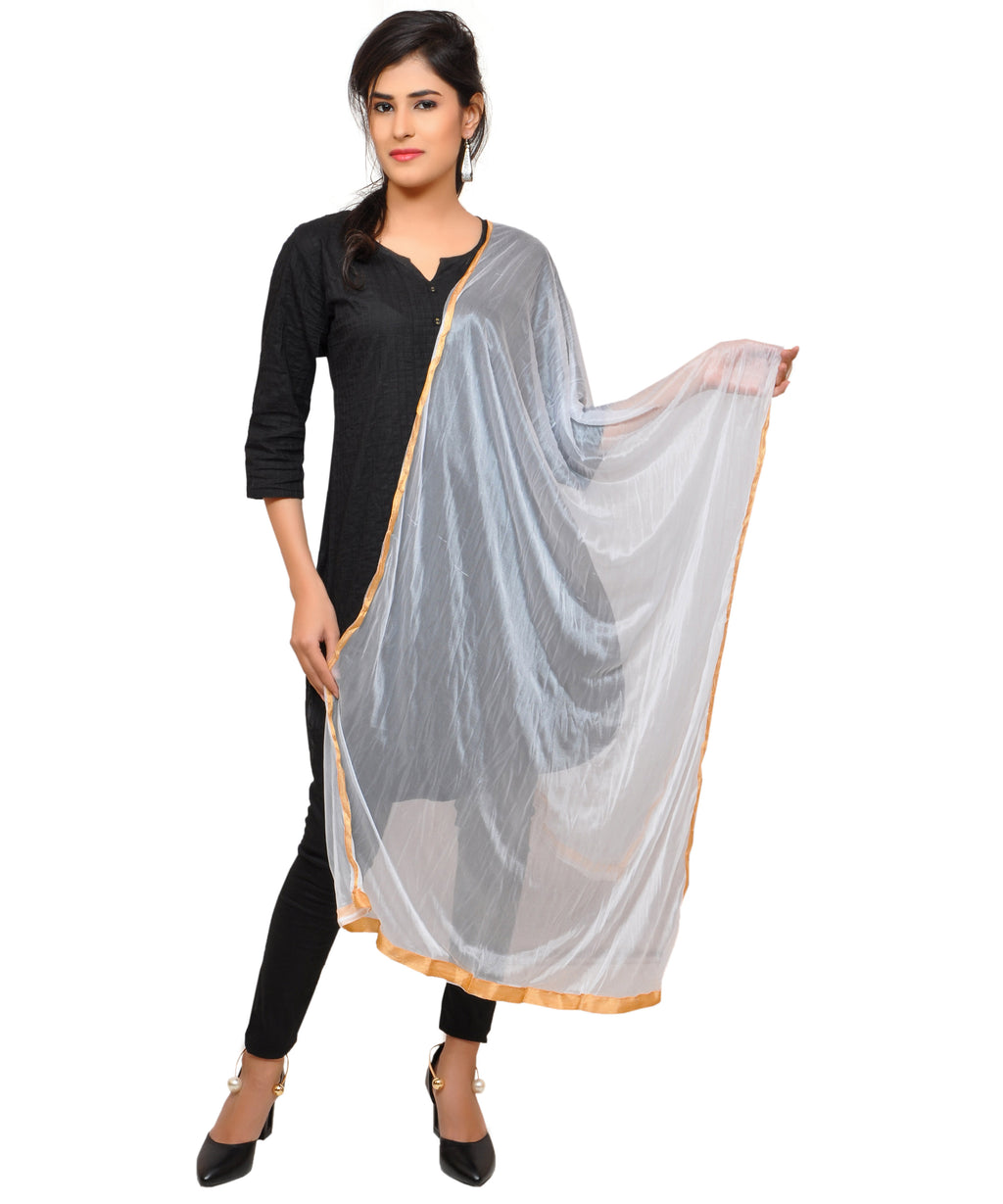 Net Lycra Plain Dupatta_White