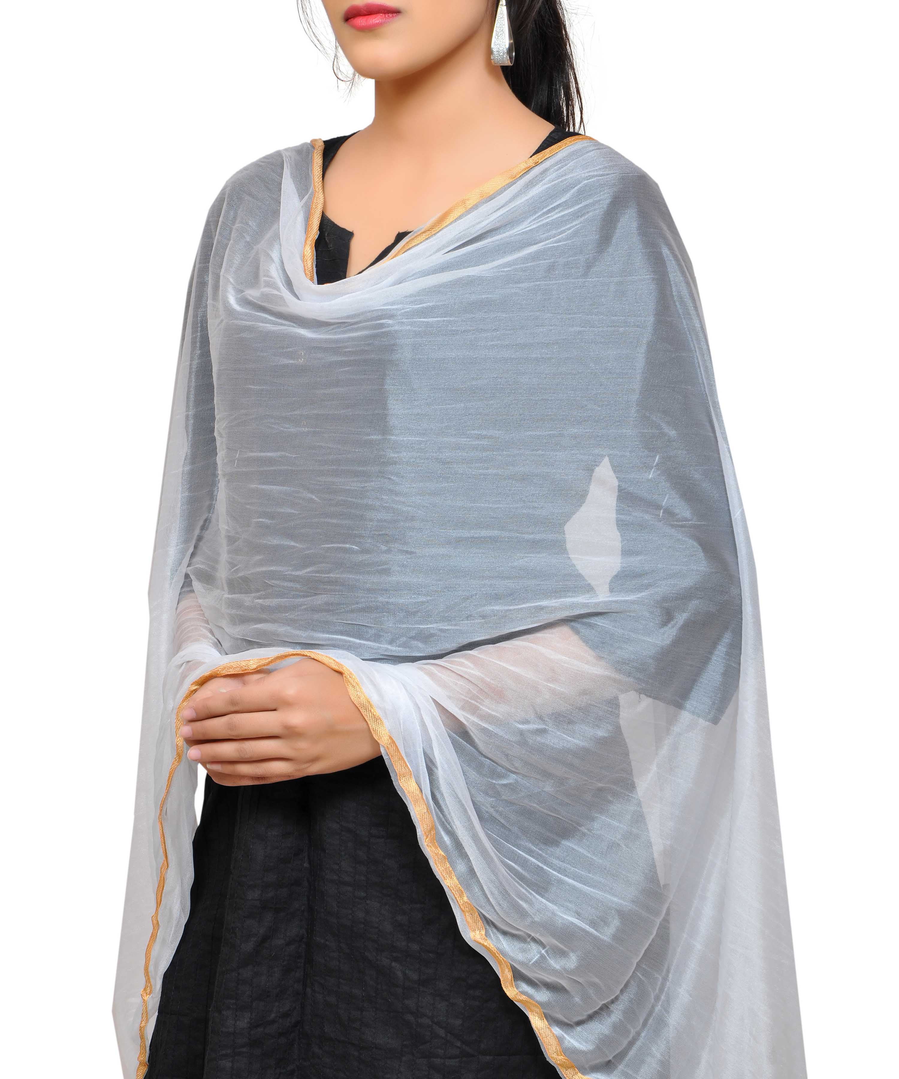 Net Lycra Plain Dupatta_White