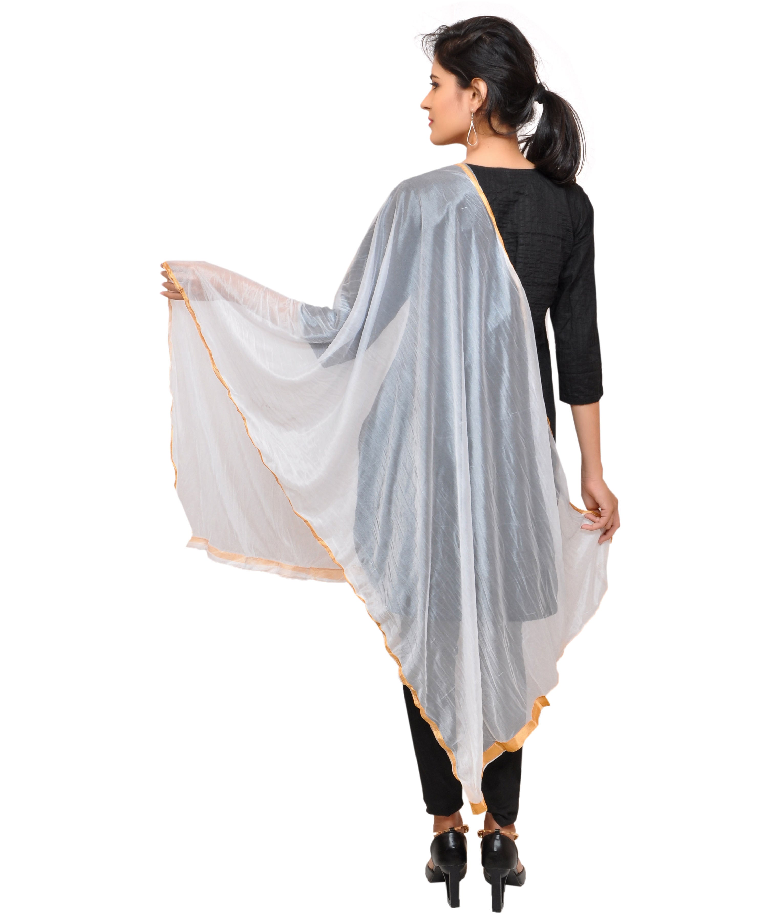 Net Lycra Plain Dupatta_White