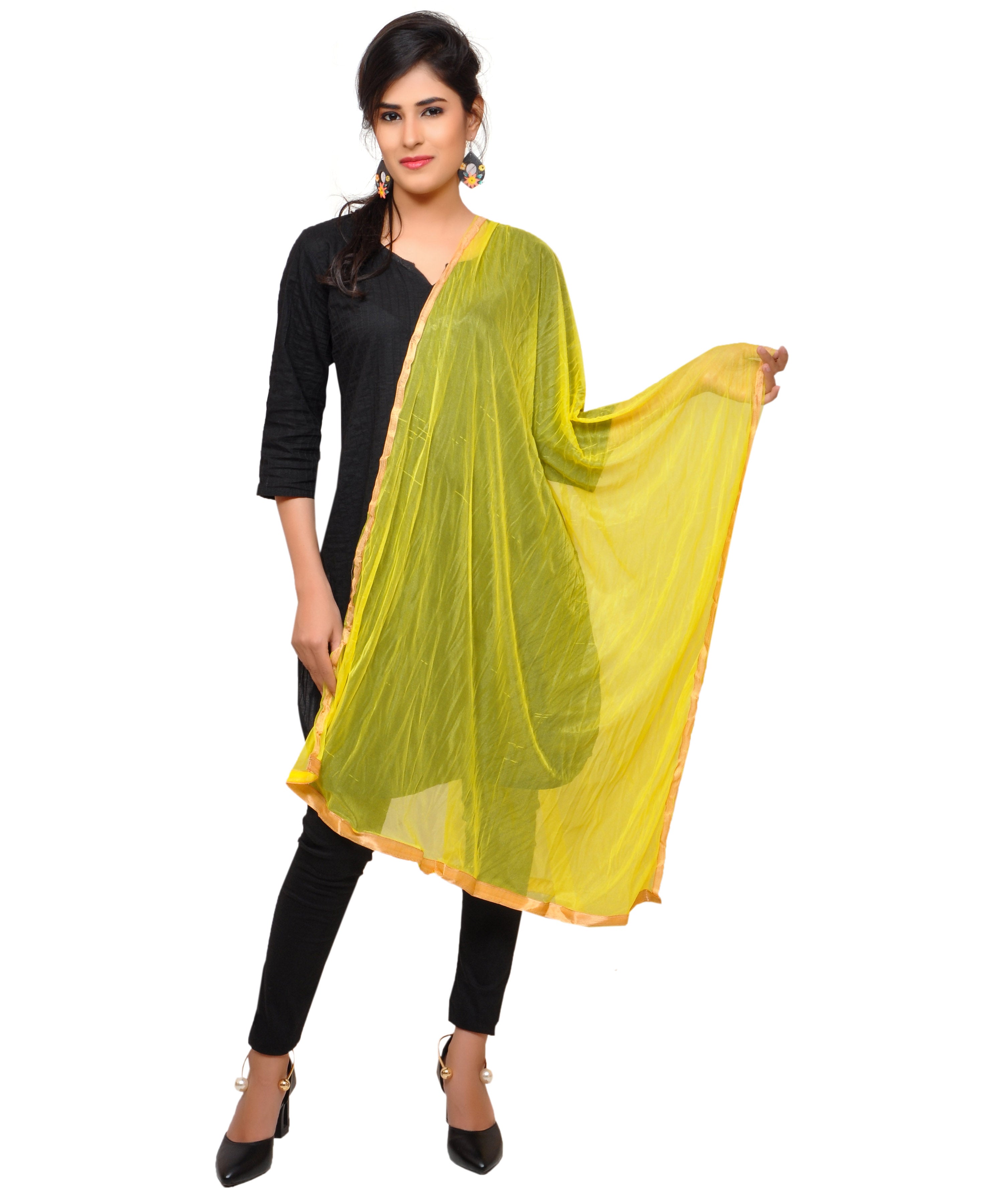 Net Lycra Plain Dupatta_Yellow