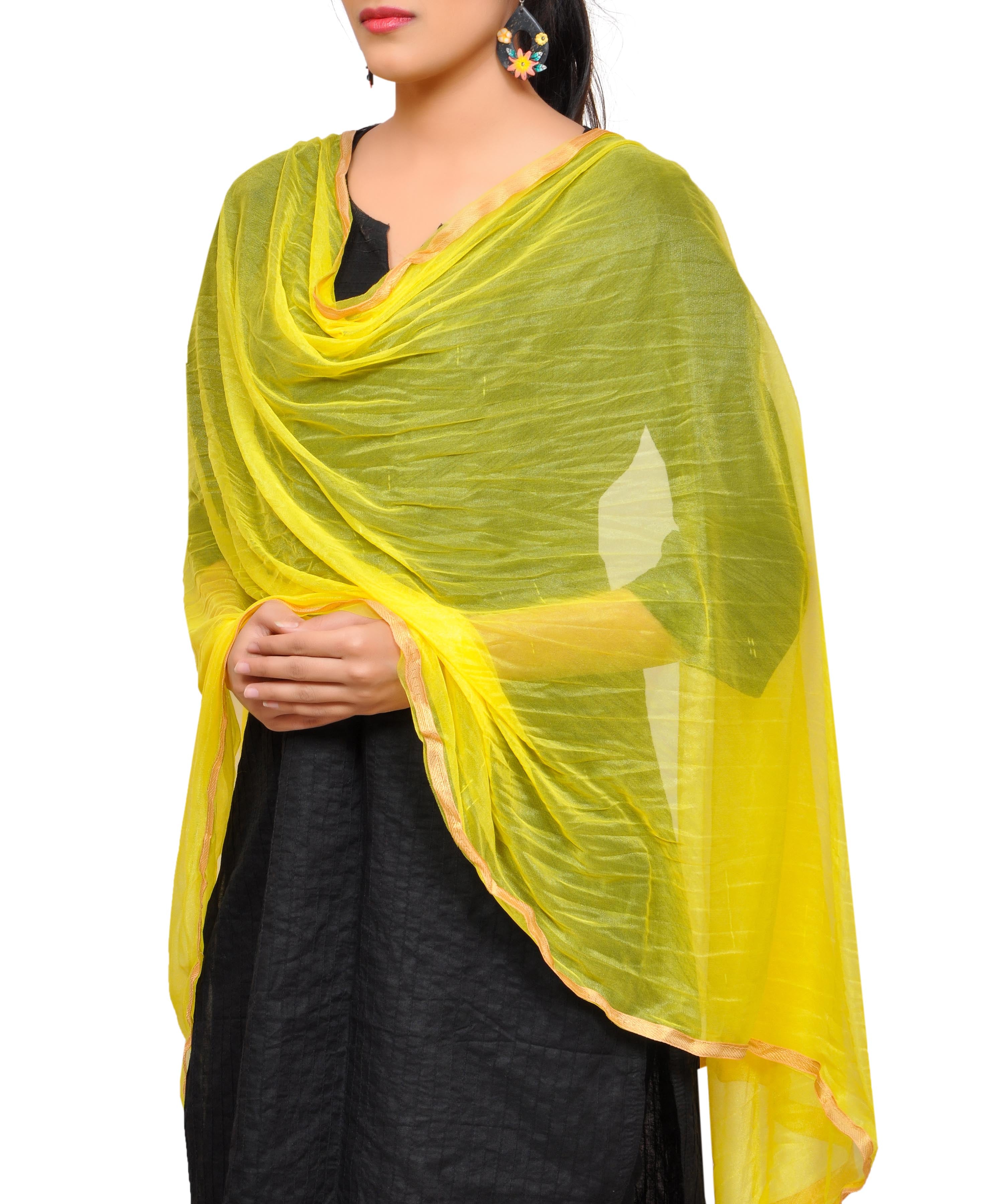 Net Lycra Plain Dupatta_Yellow