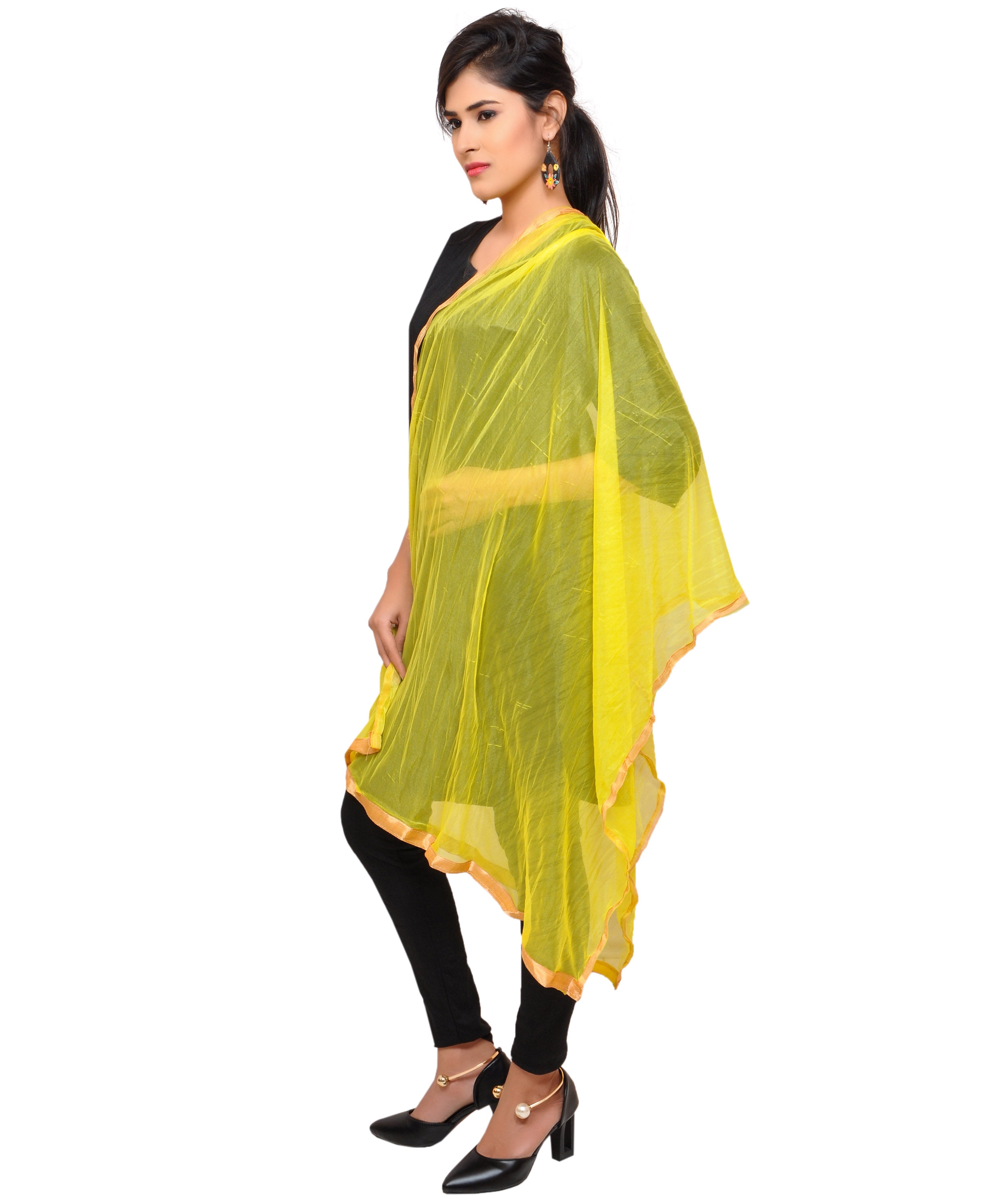 Net Lycra Plain Dupatta_Yellow