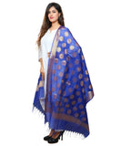 Banarasi Kora Silk Polka Dot Butti Dupatta- Blue