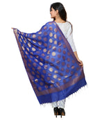Banarasi Kora Silk Polka Dot Butti Dupatta- Blue