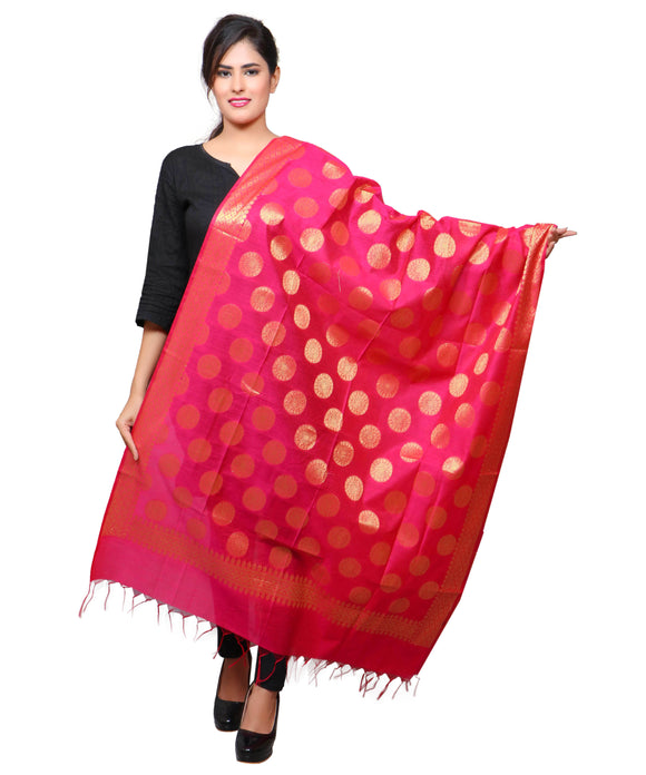 Banarasi Kora Silk Polka Dot Butti Dupatta- Pink