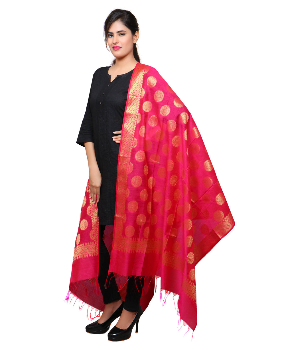 Banarasi Kora Silk Polka Dot Butti Dupatta- Pink