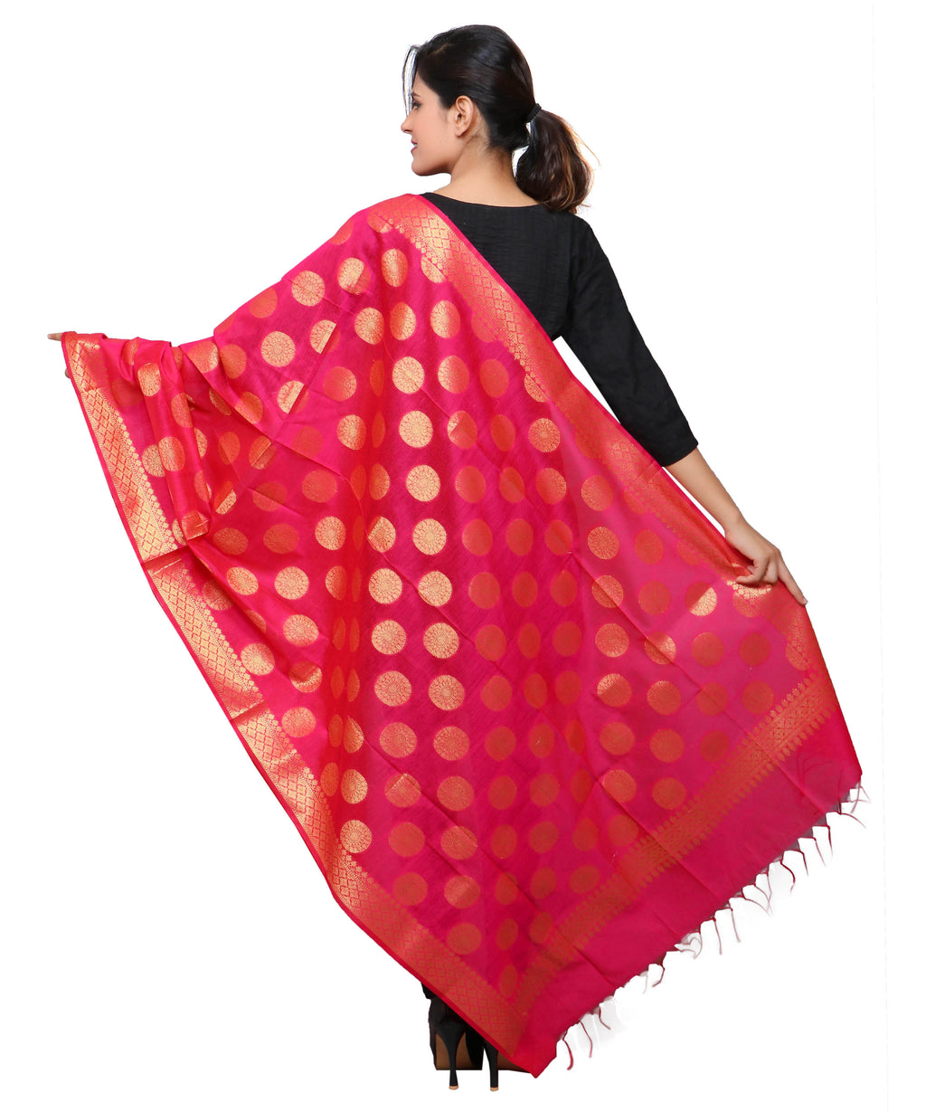 Banarasi Kora Silk Polka Dot Butti Dupatta- Pink