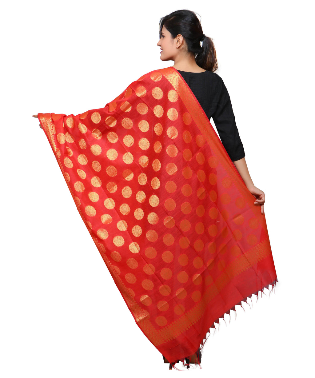 Banarasi Kora Silk Polka Dot Butti Dupatta- Red