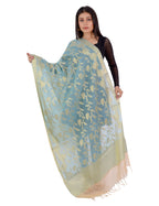 Banarasi Kora Silk Zari Dupatta - Rani-Blue