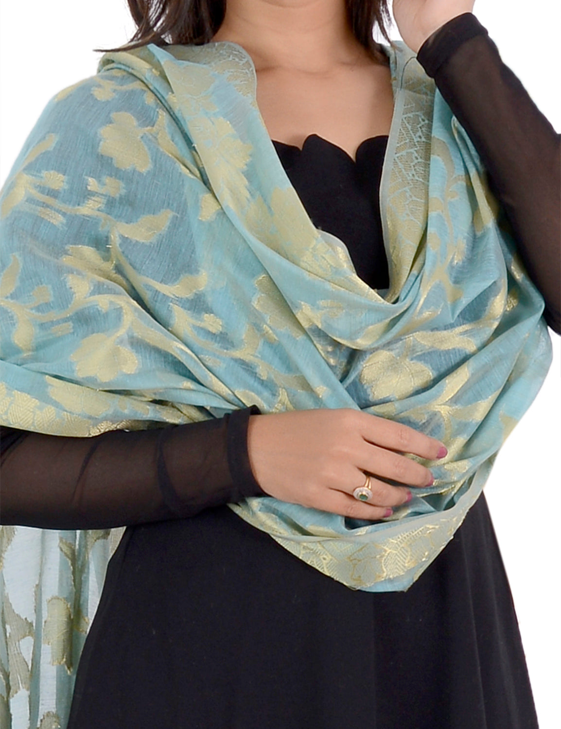 Banarasi Kora Silk Zari Dupatta - Rani-Blue