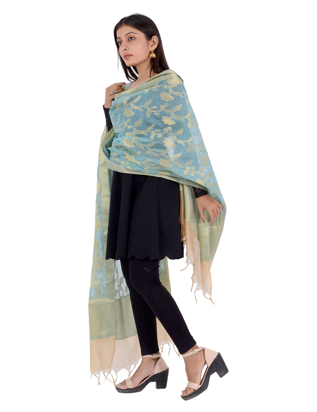 Banarasi Kora Silk Zari Dupatta - Rani-Blue