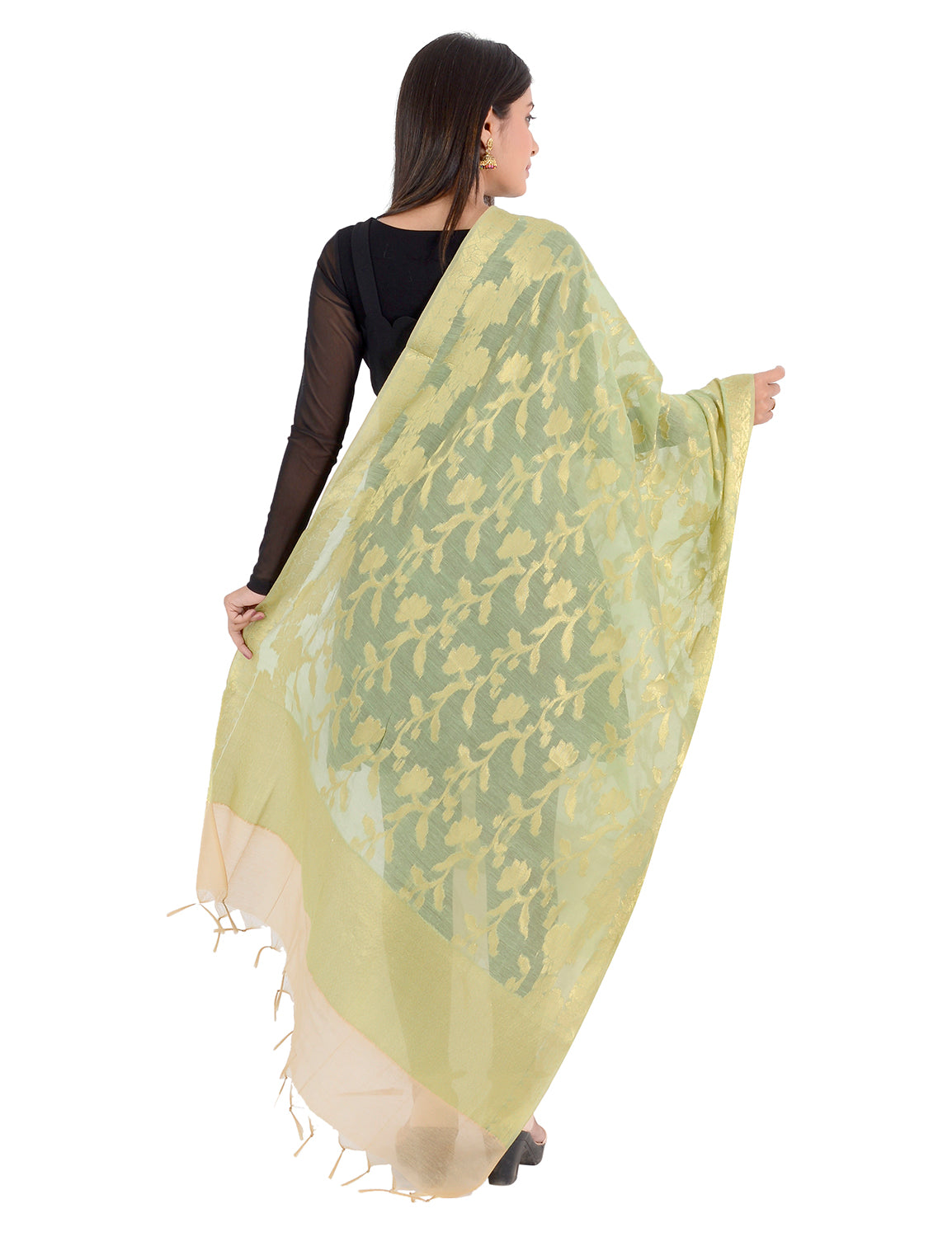 Banarasi Kora Silk Zari Dupatta - Rani-Green