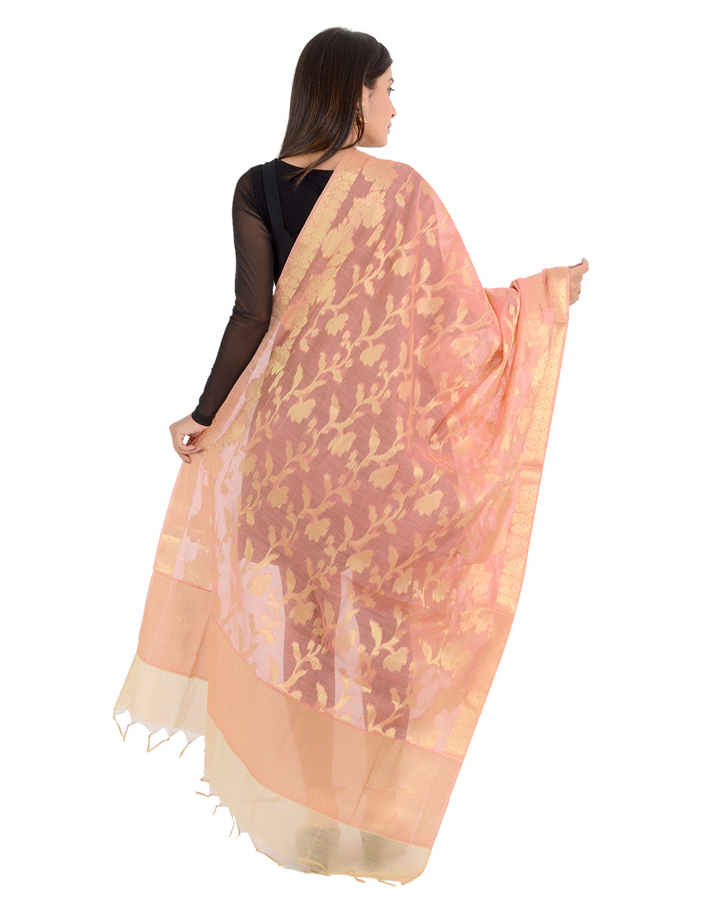 Banarasi Kora Silk Zari Dupatta - Rani-Orange
