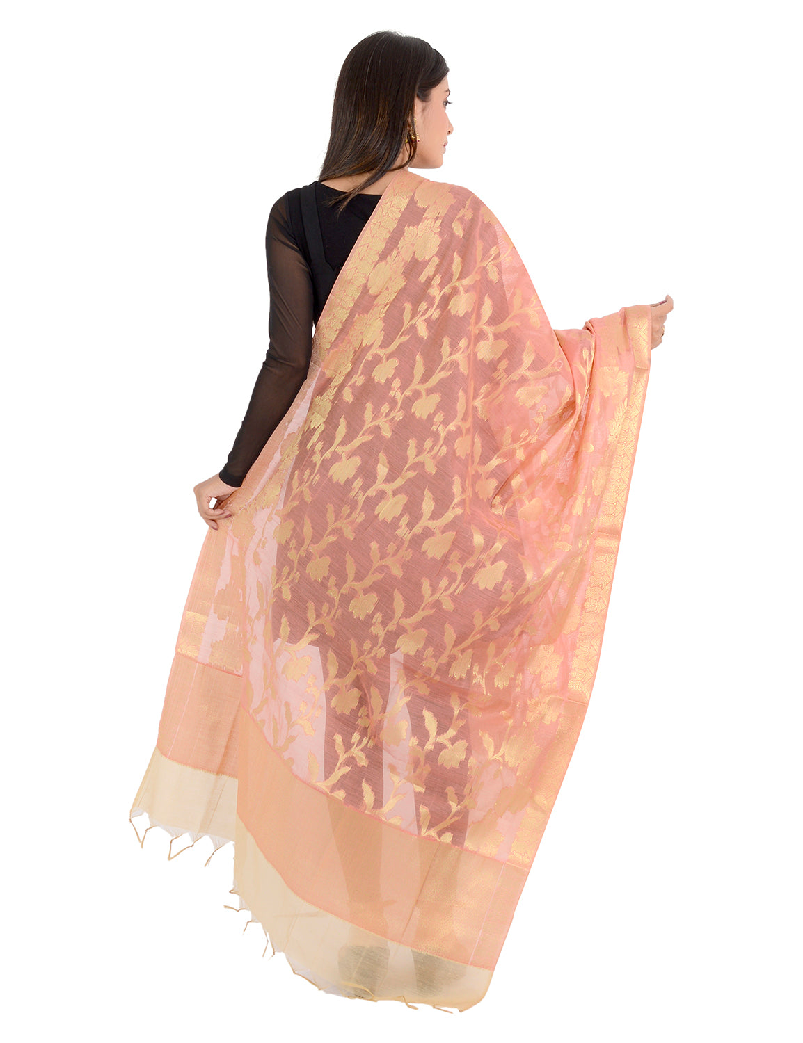 Banarasi Kora Silk Zari Dupatta - Rani-Orange