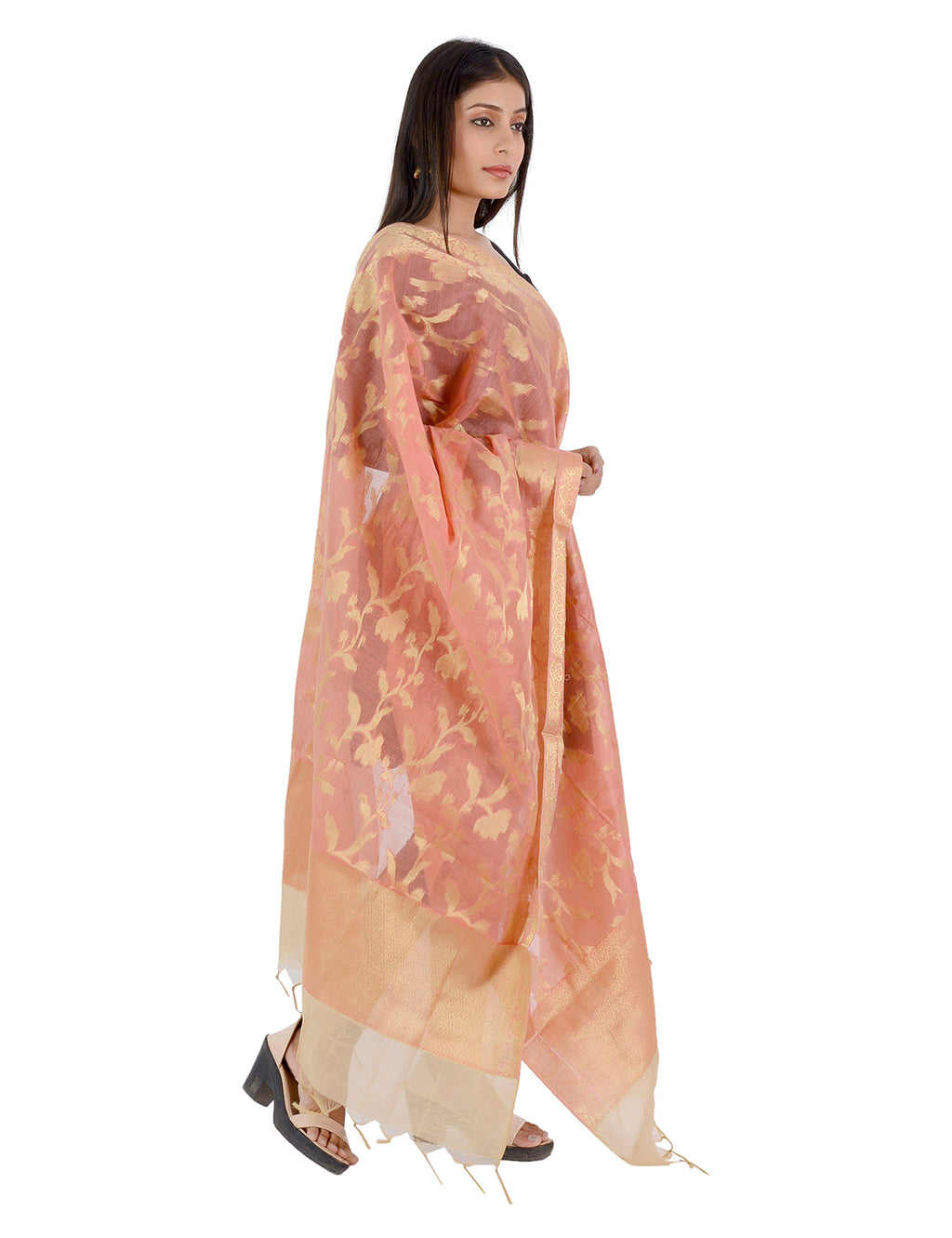 Banarasi Kora Silk Zari Dupatta - Rani-Orange