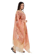 Banarasi Kora Silk Zari Dupatta - Rani-Orange