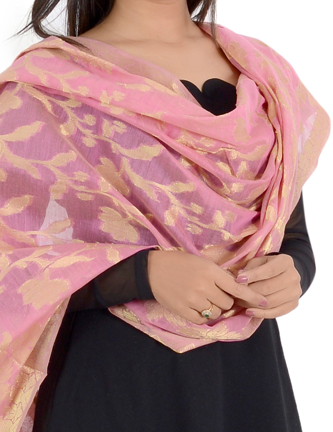 Banarasi Kora Silk Zari Dupatta - Rani-Pink