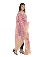 Banarasi Kora Silk Zari Dupatta - Rani-Pink