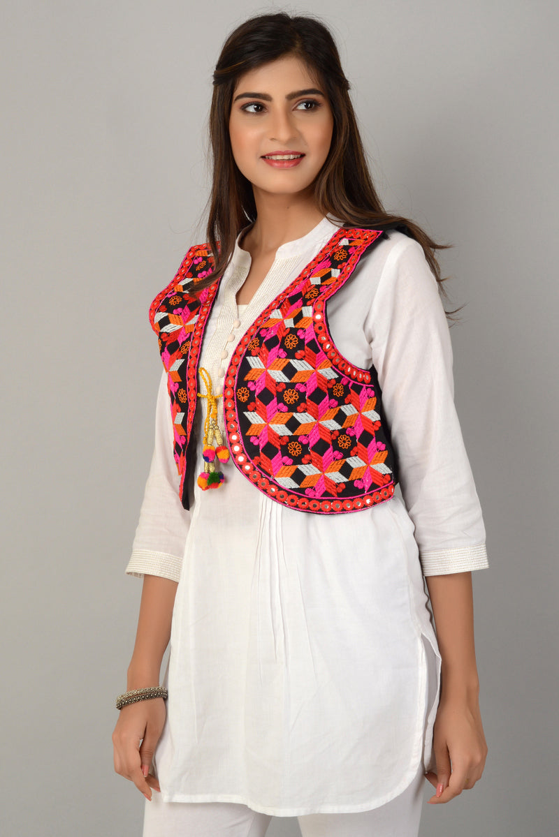 Cotton Kutchi Embroidered Short Jacket/Koti/Shrug (REG-118)