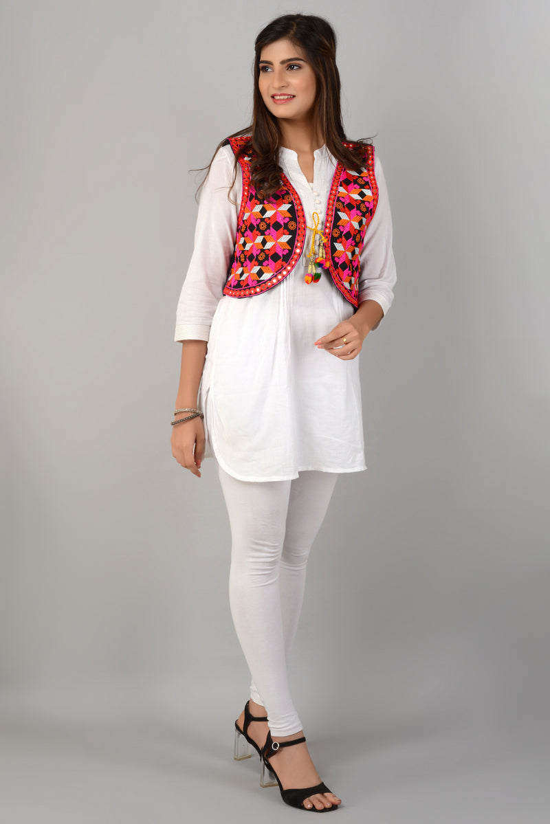 Cotton Kutchi Embroidered Short Jacket/Koti/Shrug (REG-118)