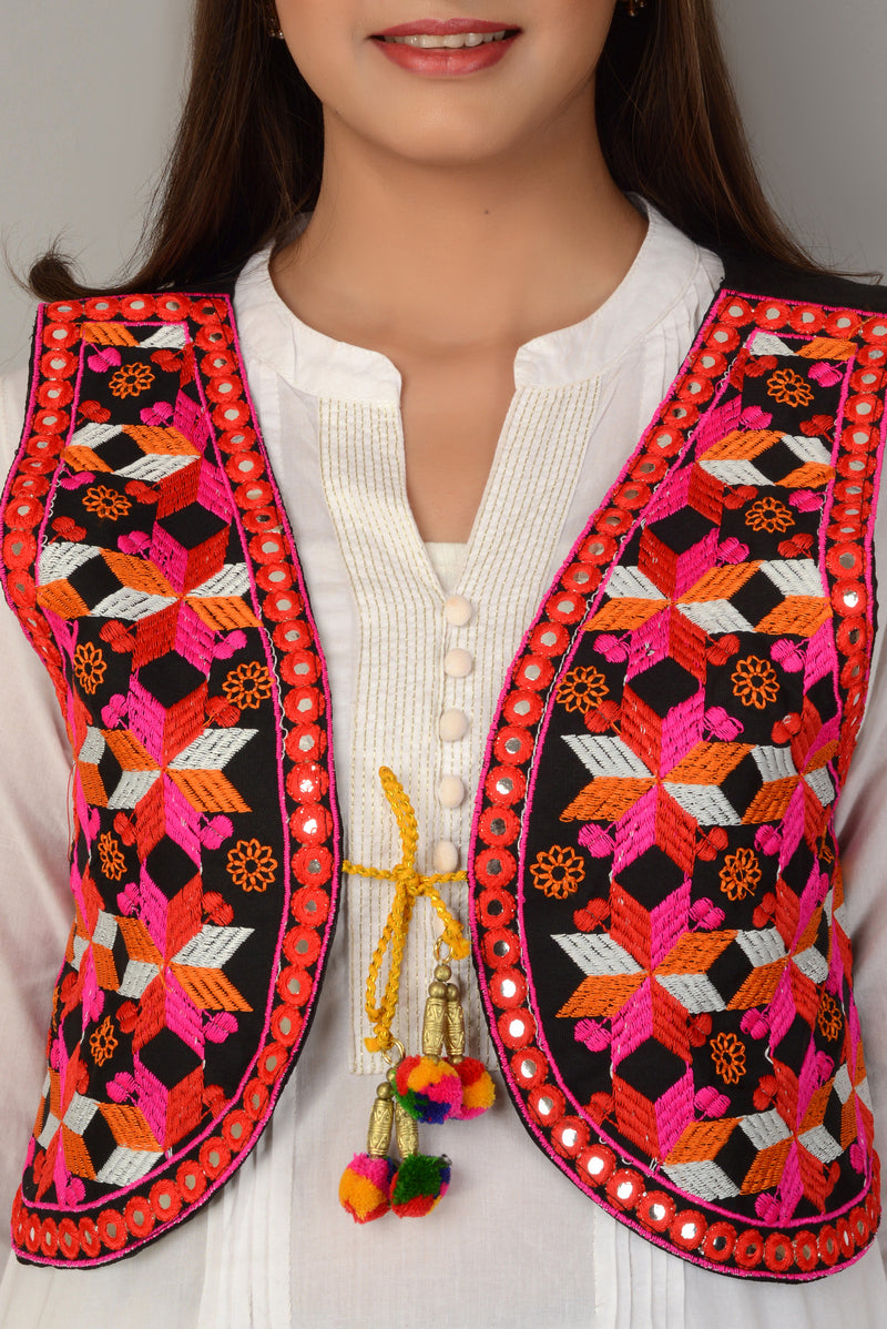 Cotton Kutchi Embroidered Short Jacket/Koti/Shrug (REG-118)