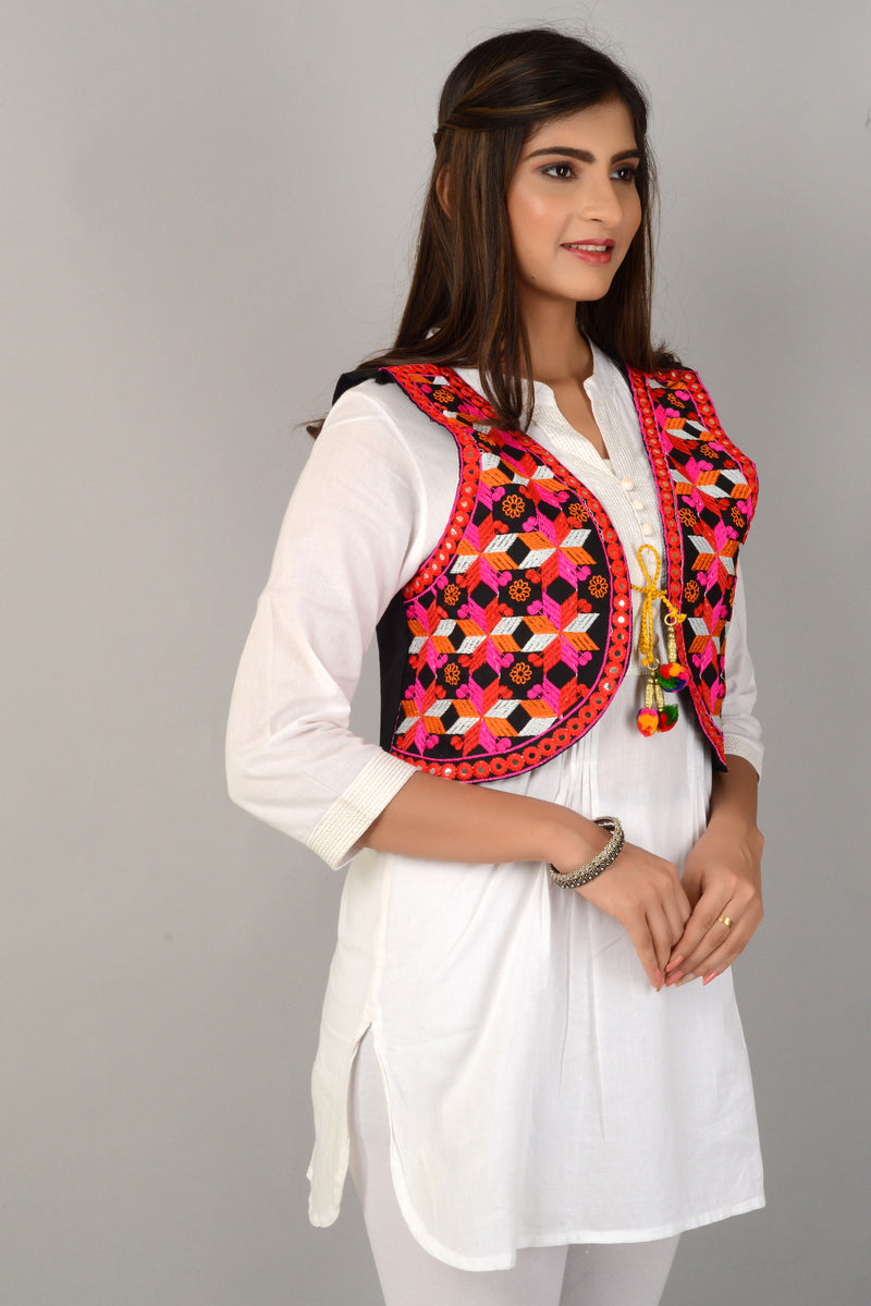 Cotton Kutchi Embroidered Short Jacket/Koti/Shrug (REG-118)
