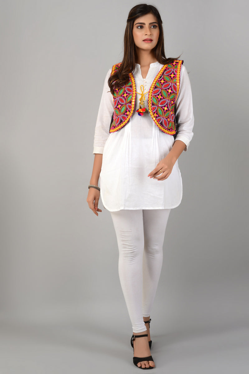 Cotton Kutchi Embroidered Short Jacket/Koti/Shrug (REG-119)