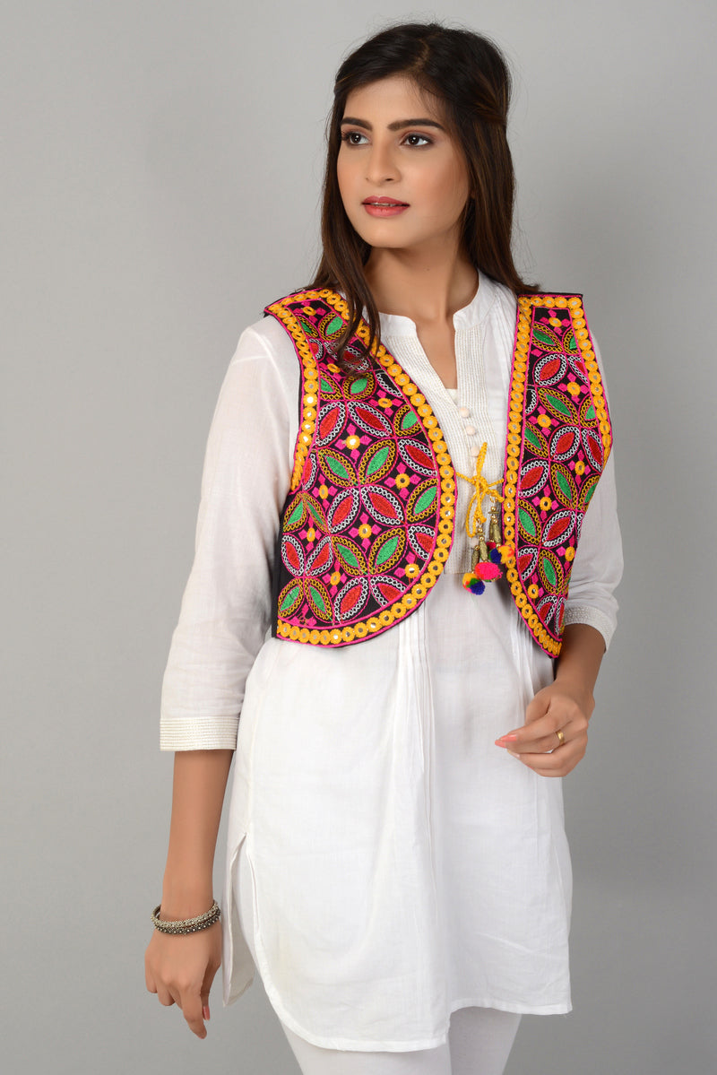 Cotton Kutchi Embroidered Short Jacket/Koti/Shrug (REG-119)
