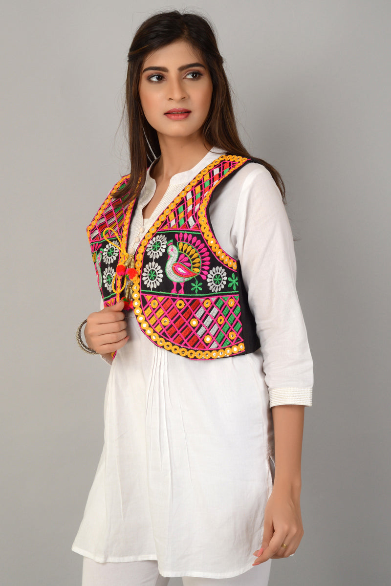 Cotton Kutchi Embroidered Short Jacket/Koti/Shrug (REG-122)