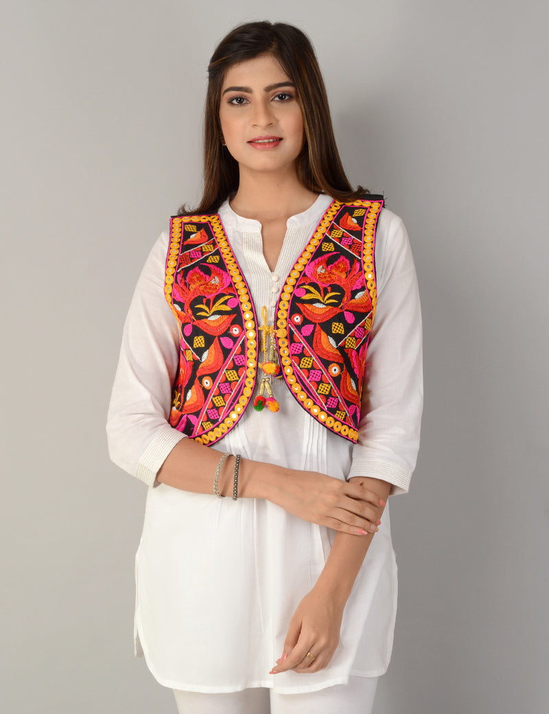 Cotton Kutchi Embroidered Short Jacket/Koti/Shrug (REG-123)
