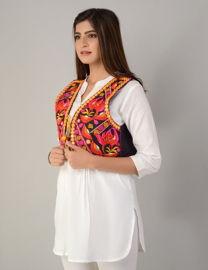 Cotton Kutchi Embroidered Short Jacket/Koti/Shrug (REG-123)
