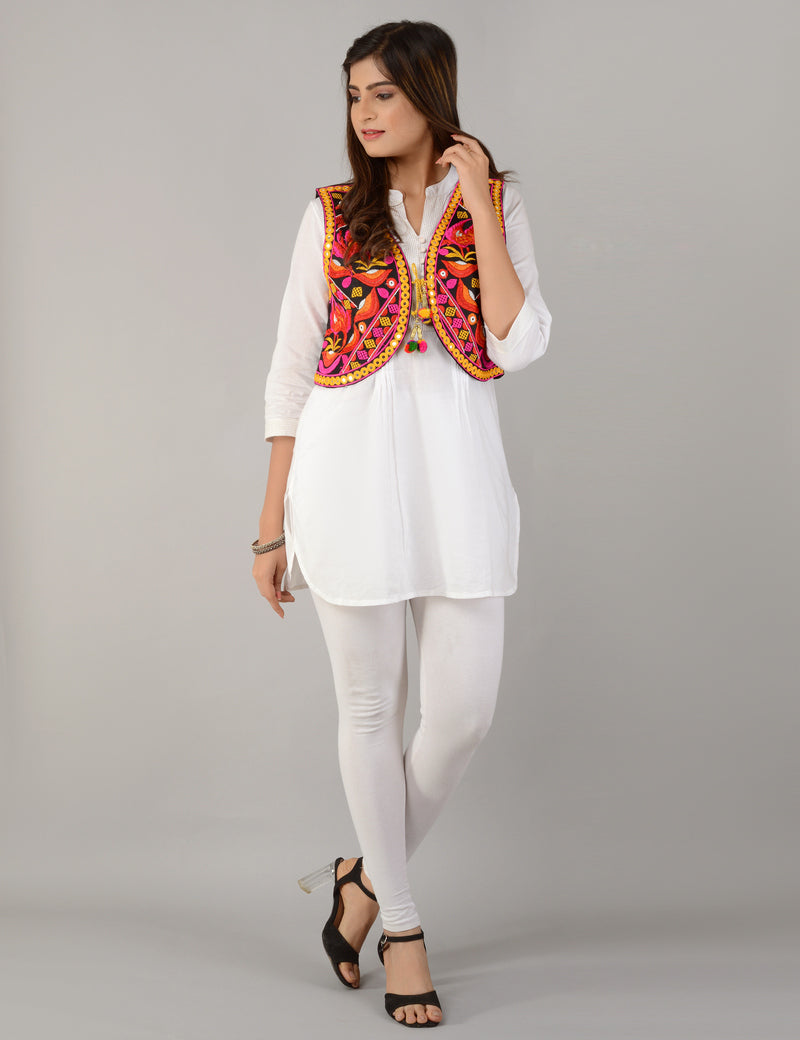Cotton Kutchi Embroidered Short Jacket/Koti/Shrug (REG-123)