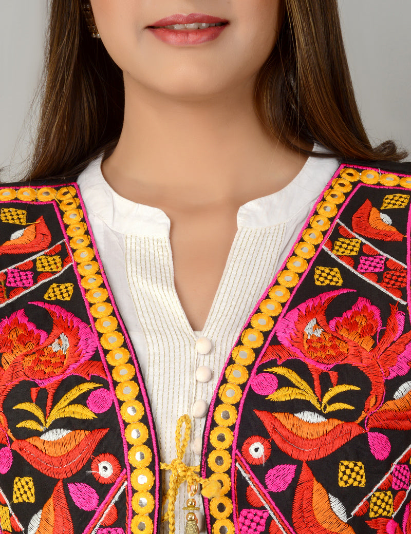 Cotton Kutchi Embroidered Short Jacket/Koti/Shrug (REG-123)