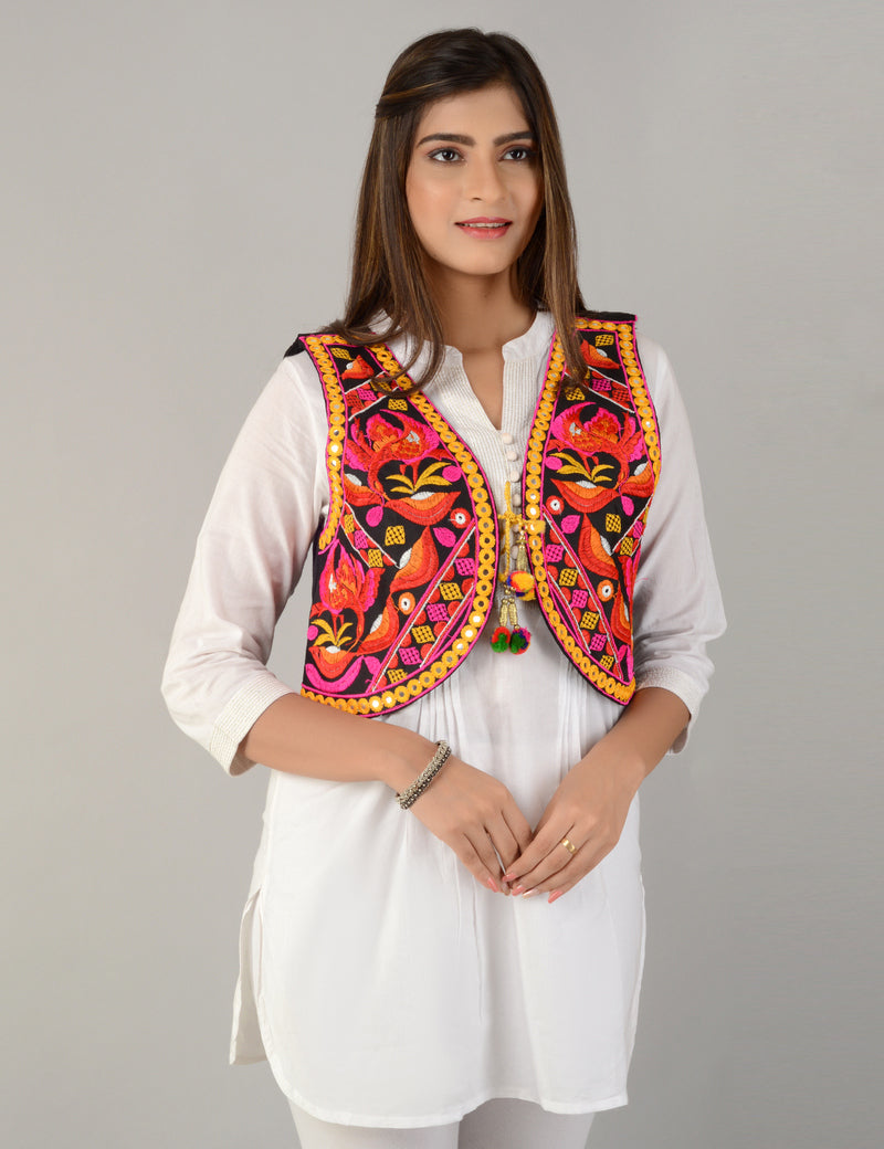Cotton Kutchi Embroidered Short Jacket/Koti/Shrug (REG-123)