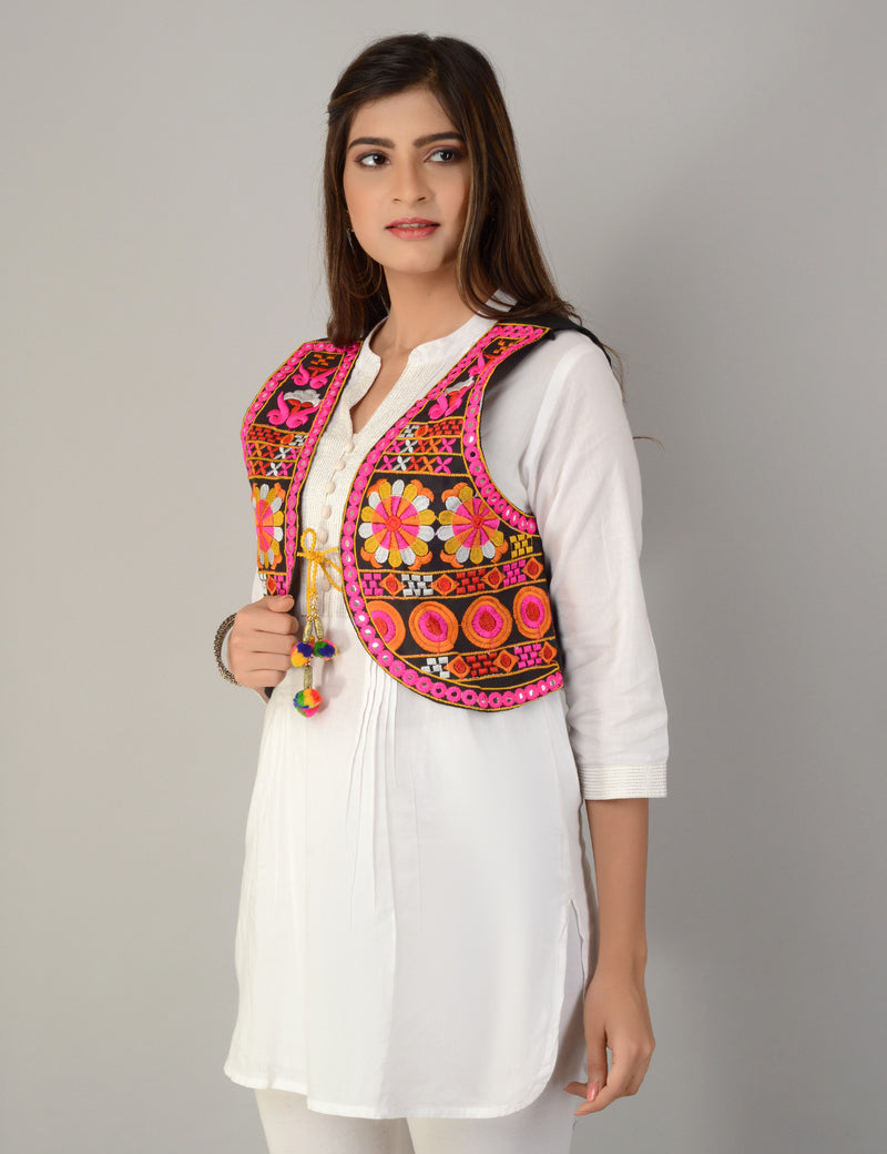 Cotton Kutchi Embroidered Short Jacket/Koti/Shrug (REG-125)