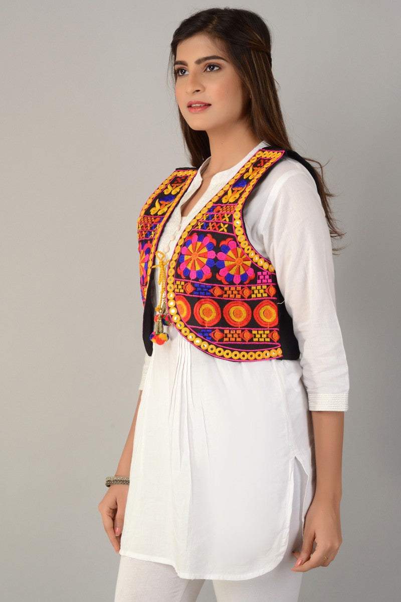 Cotton Kutchi Embroidered Short Jacket/Koti/Shrug (REG-126)