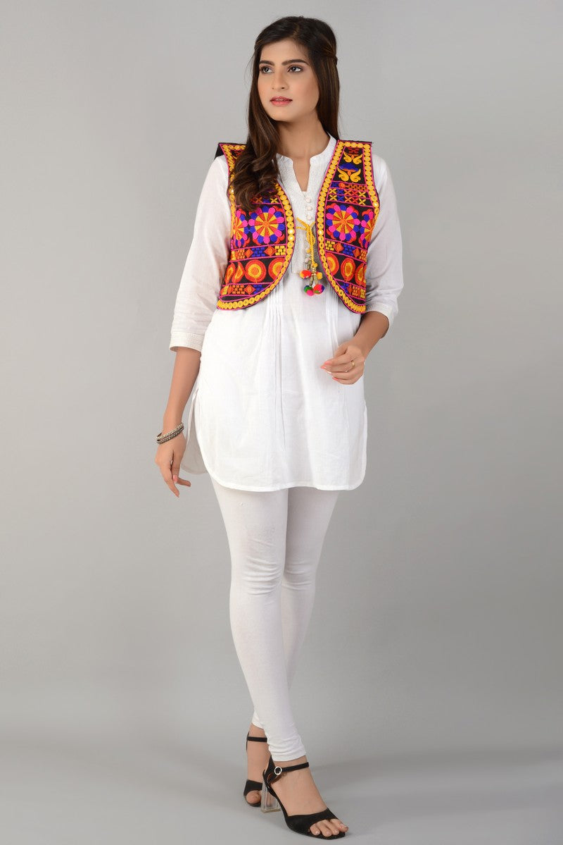 Cotton Kutchi Embroidered Short Jacket/Koti/Shrug (REG-126)