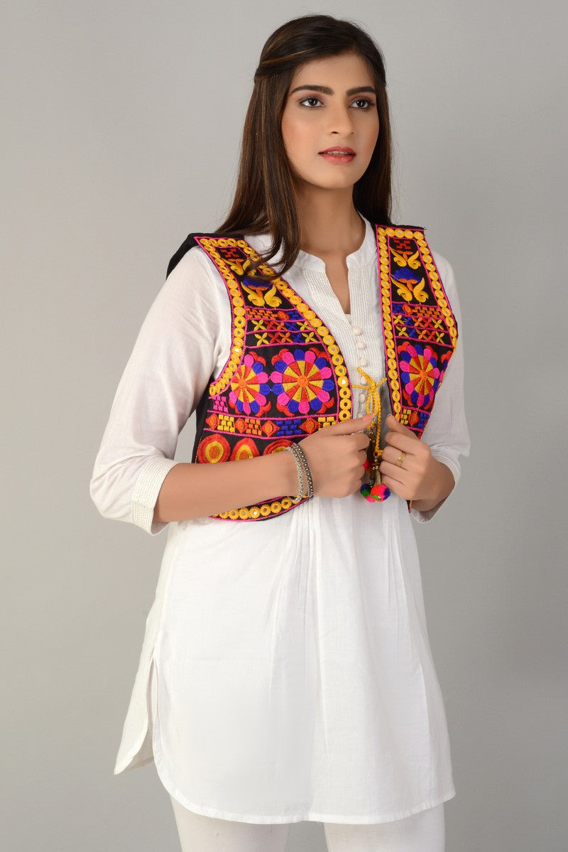 Cotton Kutchi Embroidered Short Jacket/Koti/Shrug (REG-126)