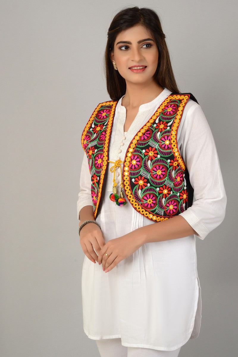 Cotton Kutchi Embroidered Short Jacket/Koti/Shrug (REG-128)