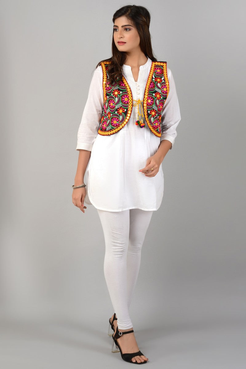 Cotton Kutchi Embroidered Short Jacket/Koti/Shrug (REG-128)