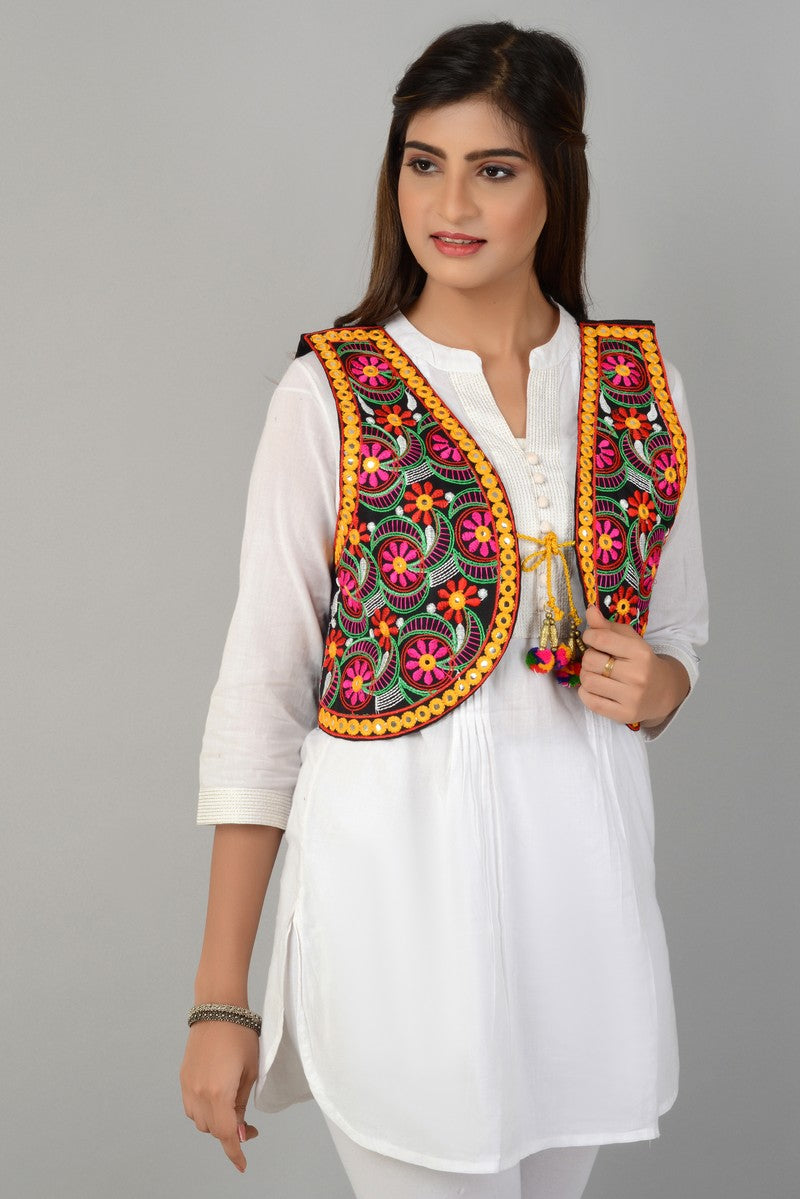 Cotton Kutchi Embroidered Short Jacket/Koti/Shrug (REG-128)