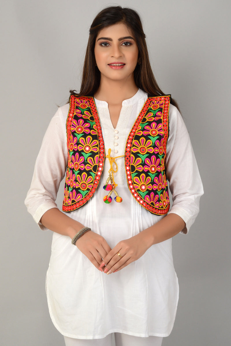 Cotton Kutchi Embroidered Short Jacket/Koti/Shrug (REG-129)